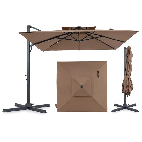 Tangkula 10 FT Patio Cantilever Umbrella | Large Square Offset Hanging Umbrella w/ 360° Rotation