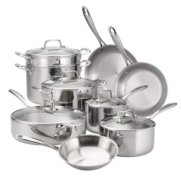 14 Piece Tri - Ply Clad Stainless Steel Cookware Set with Glass Lids