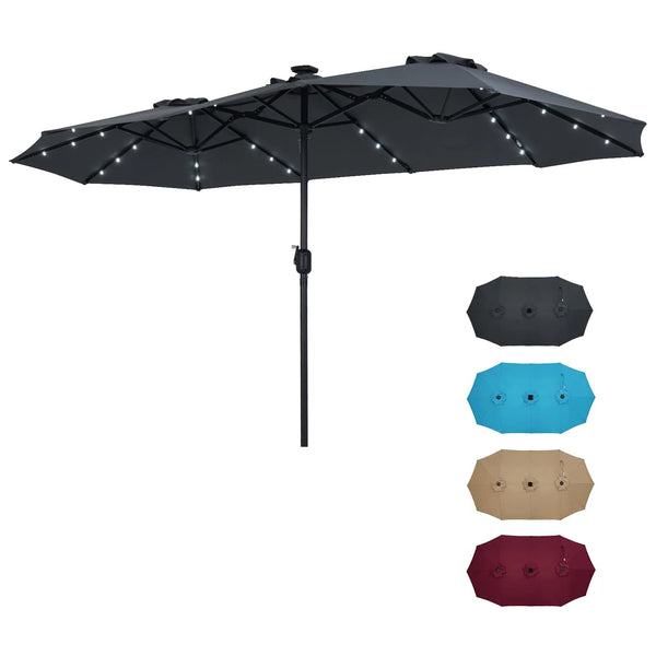 Tangkula 13 Ft Solar Patio Umbrella 36 LED Lights Crank Handle 12 Sturdy Ribs