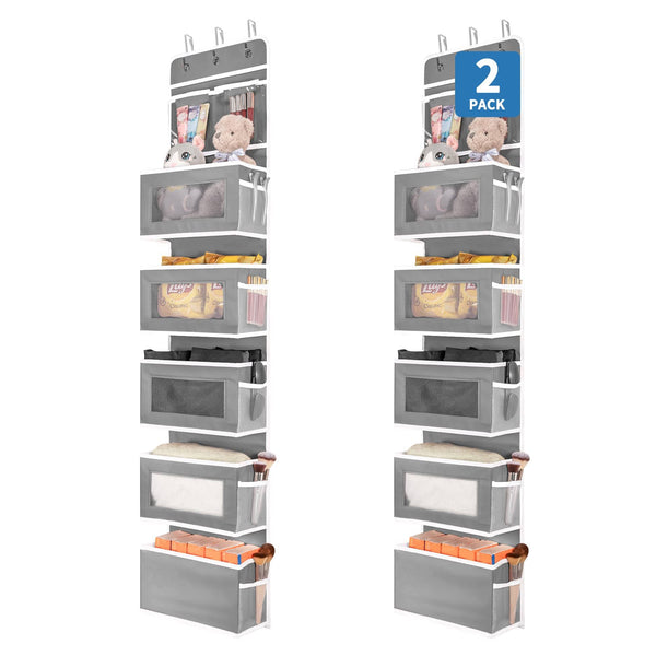 JARLINK 2 Pack 6-Shelf Over Door Hanging Organizer, Wall Mount Storage for Bedroom or Kitchen, Clear Window and PVC Pocket for S