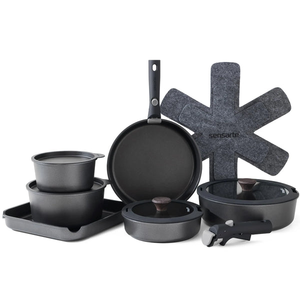 SENSARTE 17 Piece Pots and Pans Set. Detachable Handle Cookware