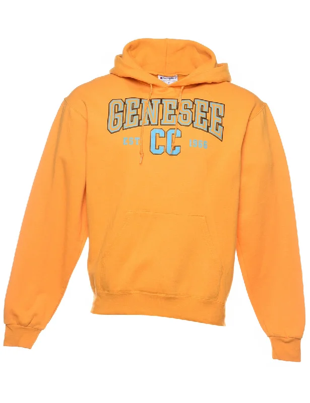 Champion Genesee Mustard & Light Blue Printed Hoodie - M Relaxed Hoodie Sweatshirt Fit