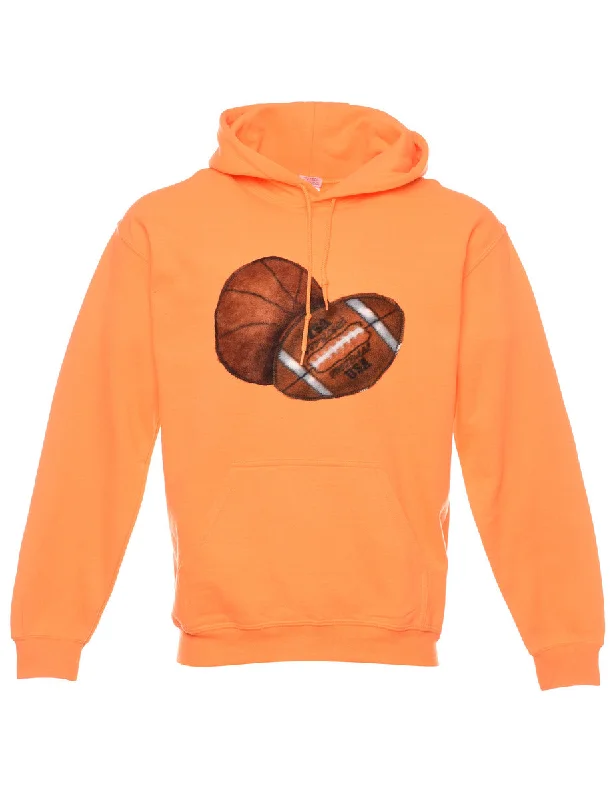 Orange Printed Rugby Design Hoodie - M Long Sleeve Hoodie