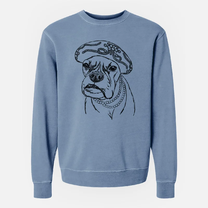 Doodled Violet the Boxer - Unisex Pigment Dyed Crew Sweatshirt Cozy Women’s Hoodie