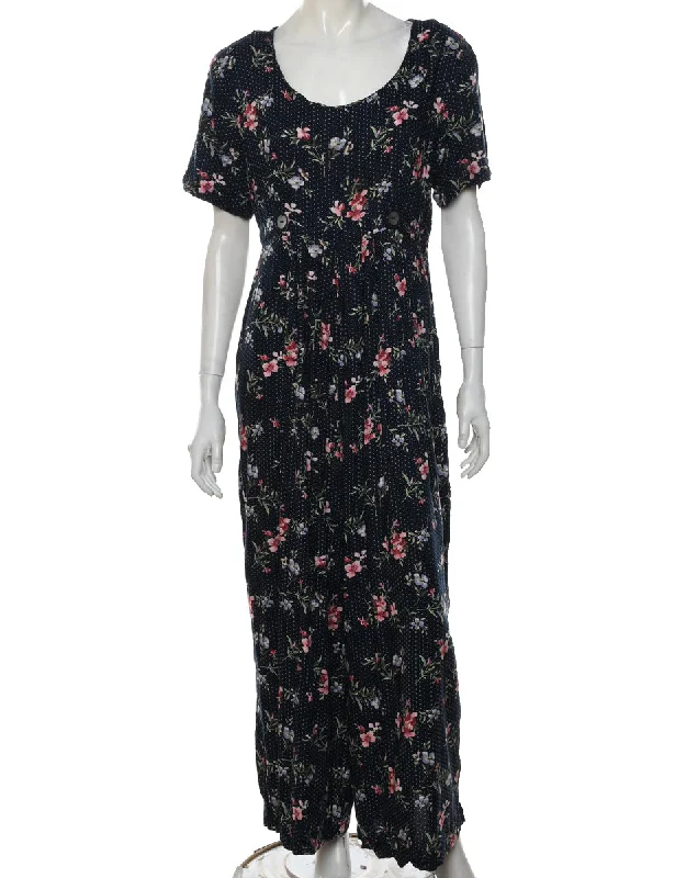 Floral Pattern Jumpsuit - L Warm Hoodie Sweatshirt Style
