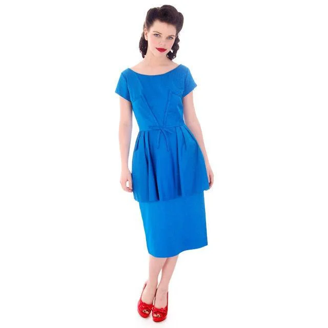 Hello, Tomorrow 1950s Party Dress / MCM /Electric Blue 50s Cocktail Wiggle Dress Peplum Hobble Dress S Office unclassified dresses Hello, Tomorrow 1950s Party Dress / MCM /Electric Blue 50s Cocktail Wiggle Dress Peplum Hobble Dress S Office unclassified dresses
