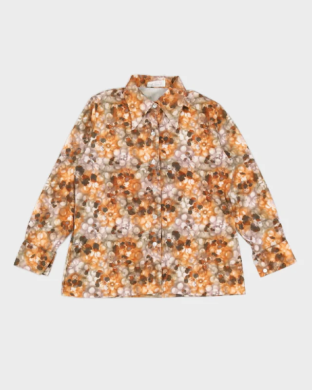 70s Patterned Dagger Collar Shirt - S Sleeveless unclassified dresses