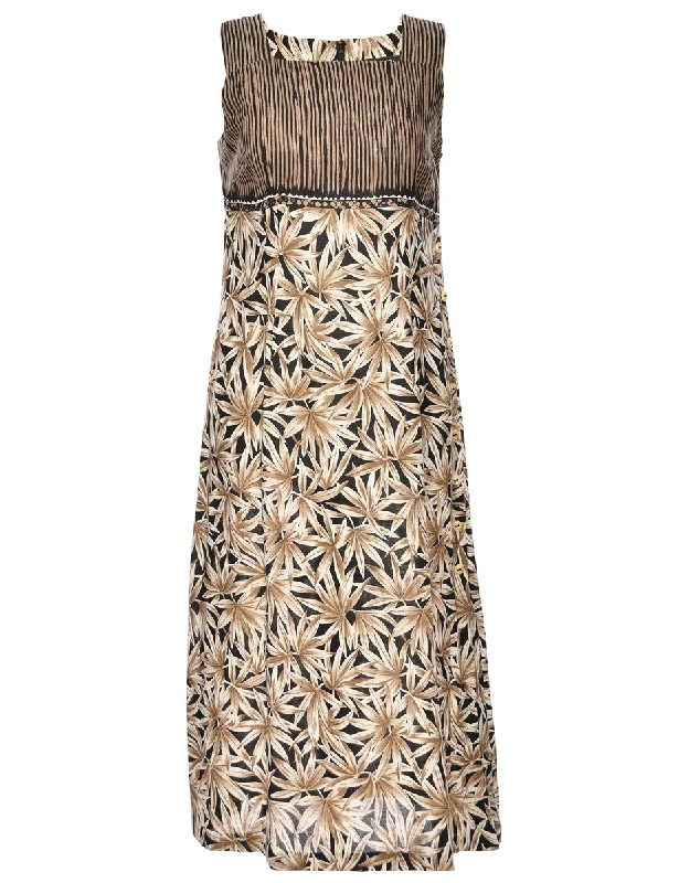 Floral Print Black & Brown Square Neck Dress - M Tulle unclassified dresses
