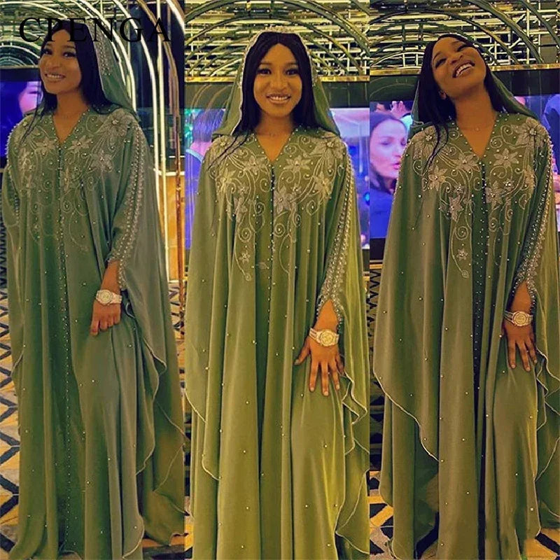 Ladies African Abaya Maxi Dress – Summer Chiffon Robe with Pearl Detailing, Plus Size Traditional Dress Bold pattern unclassified dresses Ladies African Abaya Maxi Dress – Summer Chiffon Robe with Pearl Detailing, Plus Size Traditional Dress Bold pattern unclassified dresses