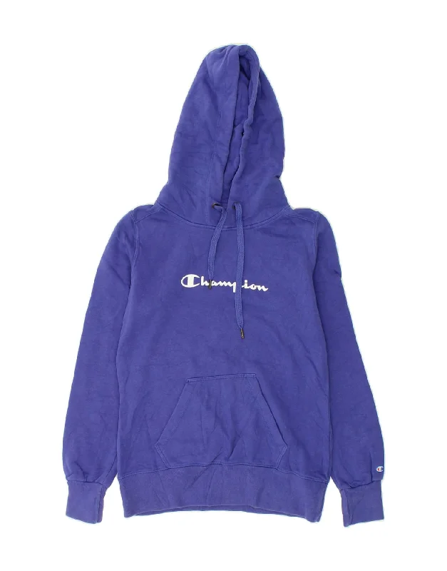 CHAMPION Womens Graphic Hoodie Jumper UK 10 Small Blue Classic sweaters