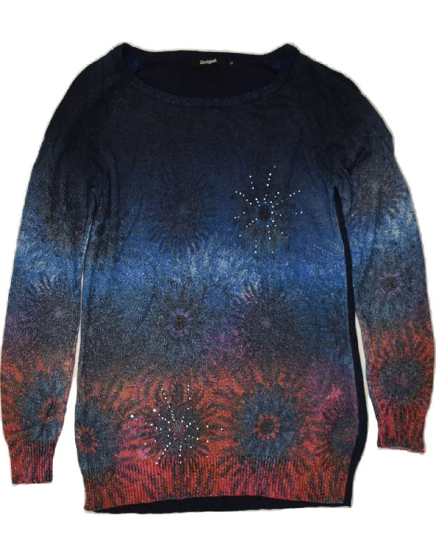 DESIGUAL Womens Boat Neck Jumper Sweater UK 12 Medium Navy Blue Streetwear sweaters
