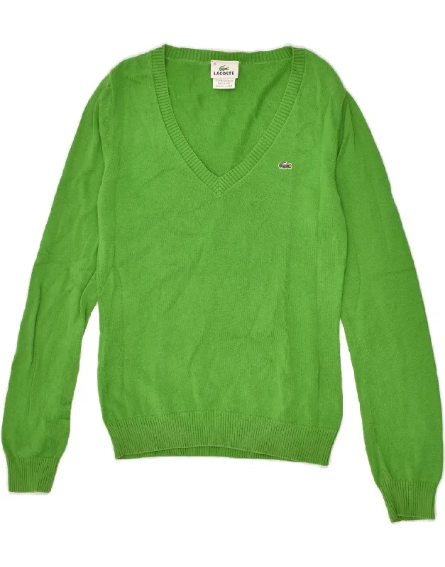 LACOSTE Womens V-Neck Jumper Sweater Size 36 Small Green Cotton Casual sweaters