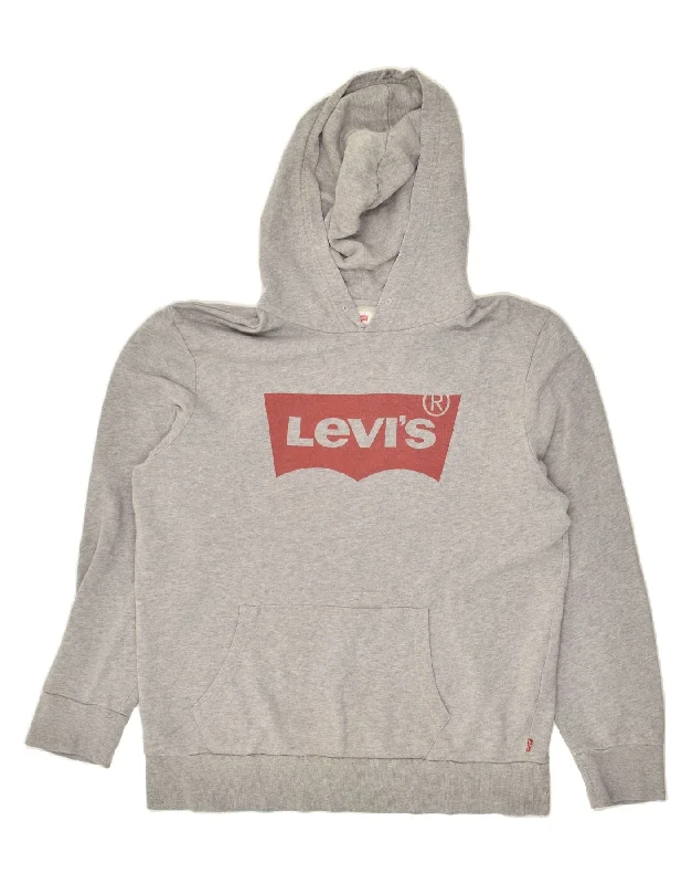 LEVI'S Womens Graphic Hoodie Jumper UK 16 Large Grey Cotton Outdoor sweaters