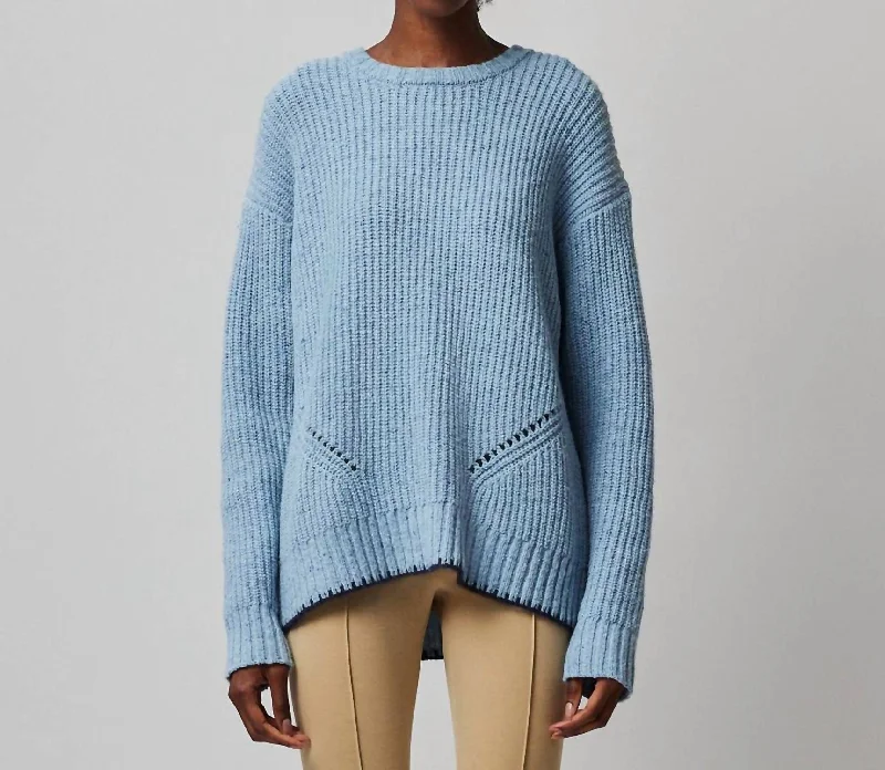Merino Blend Crew Neck Sweater In Heather Denim Blue Boho-style sweaters