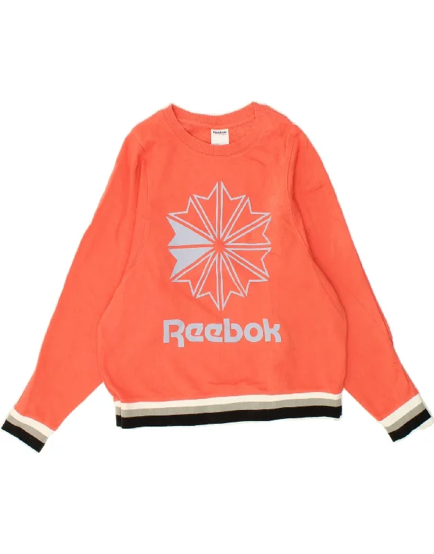 REEBOK Womens Classic Graphic Sweatshirt Jumper UK 12/14 Medium Orange Sporty sweaters