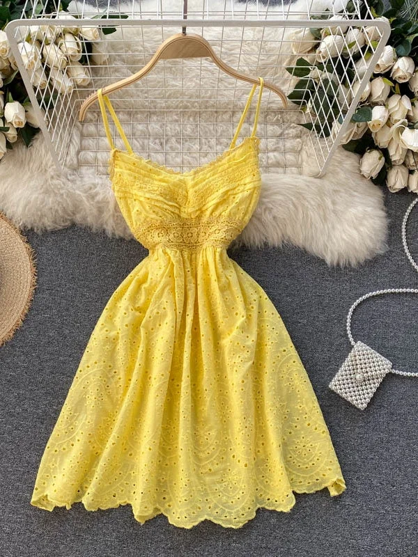 Lace Bright Yellow Eyelet Dress Zara mini dresses