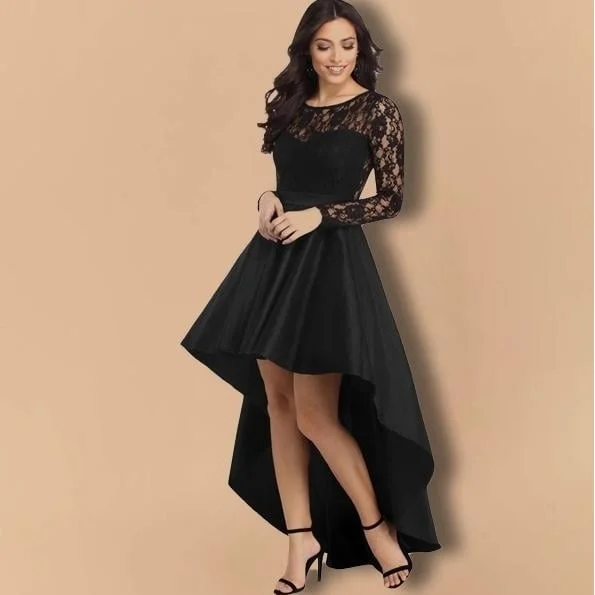 Round Neck Long Sleeve Lace Satin Party Dress Petite party dresses