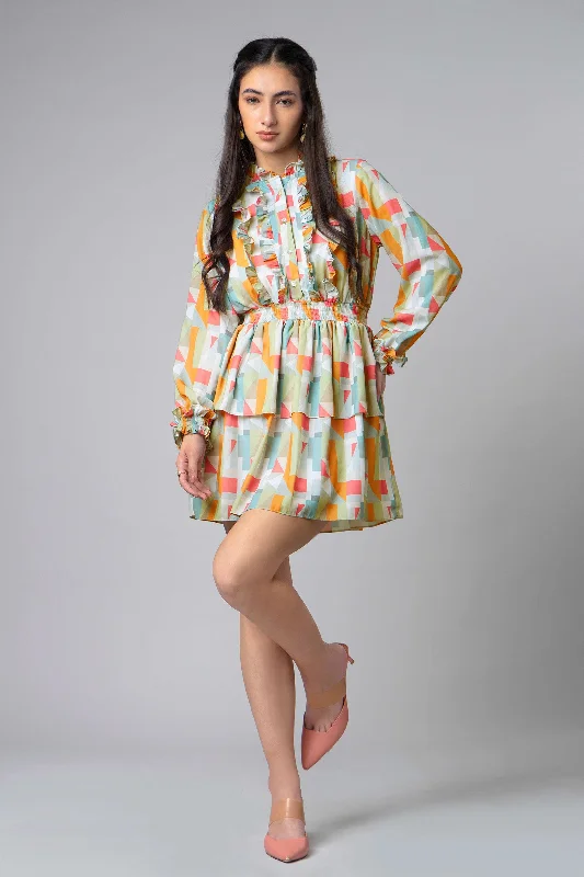 Abstract Ruffle Flounce Sleeve Midi Dress Graduation midi dresses