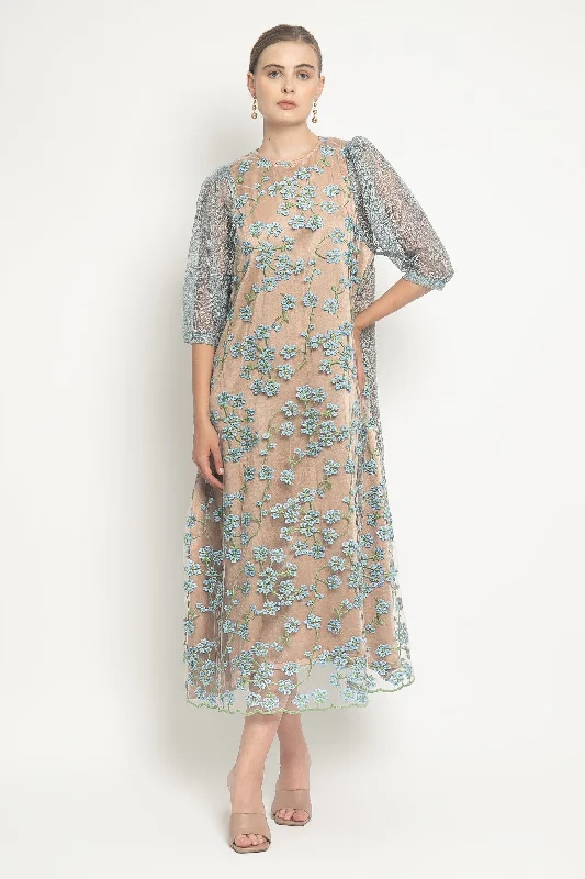 Sakura Midi Dress in Dusty Blue Smocked midi dresses