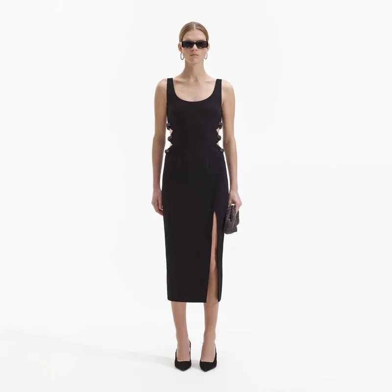 BLACK CREPE BOW MIDI DRESS Summer midi dresses