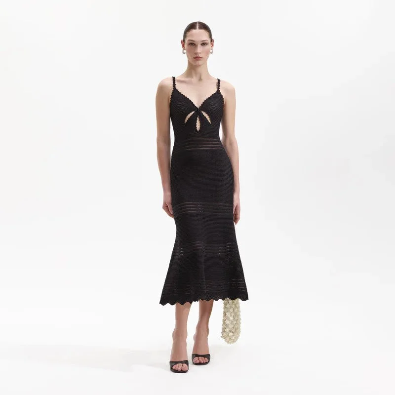 BLACK CROCHET CUT OUT MIDI DRESS Elegant midi dresses