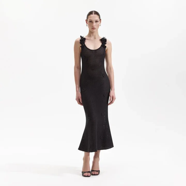 BLACK CROCHET MIDI DRESS Party midi dresses