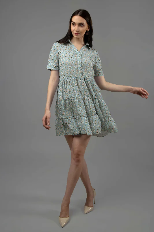 Floral Collar Midi Shirt Dress Boho midi dresses