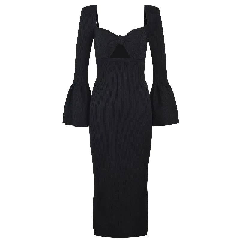 Ribbed-knit bow midi dress Budget-friendly midi dresses