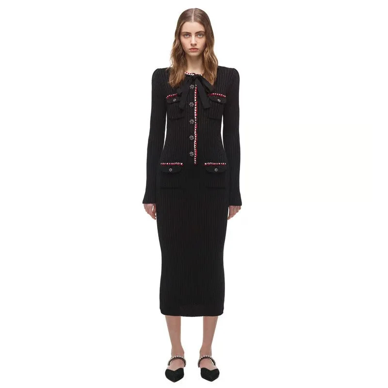 Self-Portrait Black Lurex Contrast Trim Midi Dress Dress Best value midi dresses