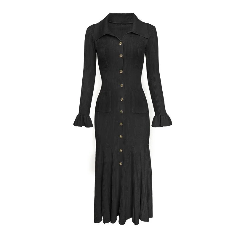 Zaidi Rachida Self-Portrait Rib knitted midi Dress black Women's midi dresses
