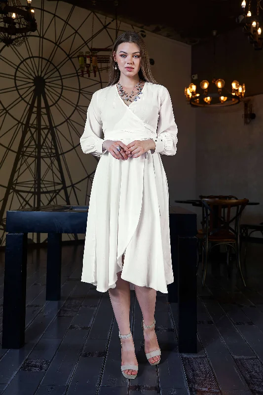 Solid V Neck Full Sleeve Wrap Midi Dress Shein midi dresses