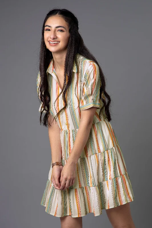 Stripes Ruffle Midi Dress Minimalist midi dresses