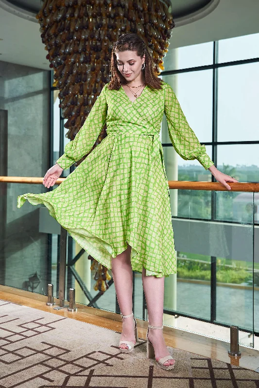 Traditional V Neck Full Sleeve Wrap Midi Dress Festival midi dresses