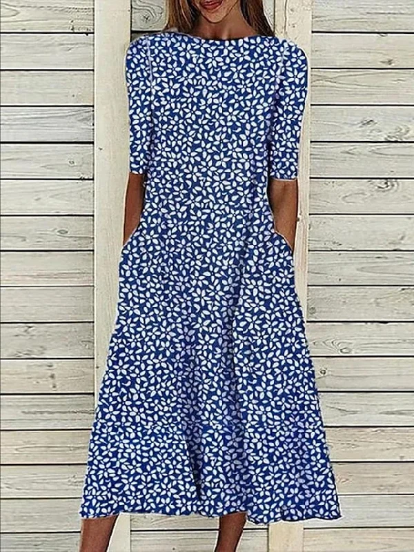 Women's Casual Dress Shift Dress Midi Dress Blue Half Sleeve Floral Loose Spring Summer Crew Neck Basic 2023 3XL Lace midi dresses Women's Casual Dress Shift Dress Midi Dress Blue Half Sleeve Floral Loose Spring Summer Crew Neck Basic 2023 3XL Lace midi dresses