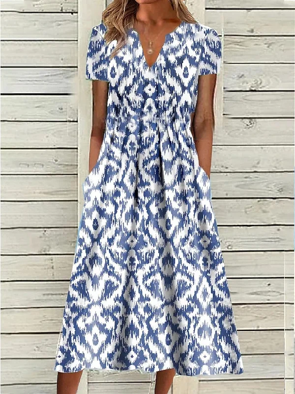 Women's Casual Dress Shift Dress Midi Dress Blue Short Sleeve Geometric Pocket Spring Summer V Neck Basic Daily Vacation Summer Dress S M L XL XXL 3XL Silk midi dresses Women's Casual Dress Shift Dress Midi Dress Blue Short Sleeve Geometric Pocket Spring Summer V Neck Basic Daily Vacation Summer Dress S M L XL XXL 3XL Silk midi dresses