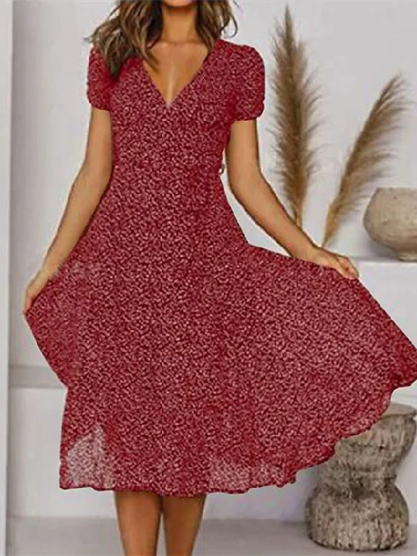 Women's Casual Dress Swing Dress Floral Dress Midi Dress Black Wine Red Short Sleeve Ditsy Floral Print Summer Spring V Neck Fashion Vacation Loose Fit S M L XL XXL 3XL Must-have midi dresses for this season Women's Casual Dress Swing Dress Floral Dress Midi Dress Black Wine Red Short Sleeve Ditsy Floral Print Summer Spring V Neck Fashion Vacation Loose Fit S M L XL XXL 3XL Must-have midi dresses for this season