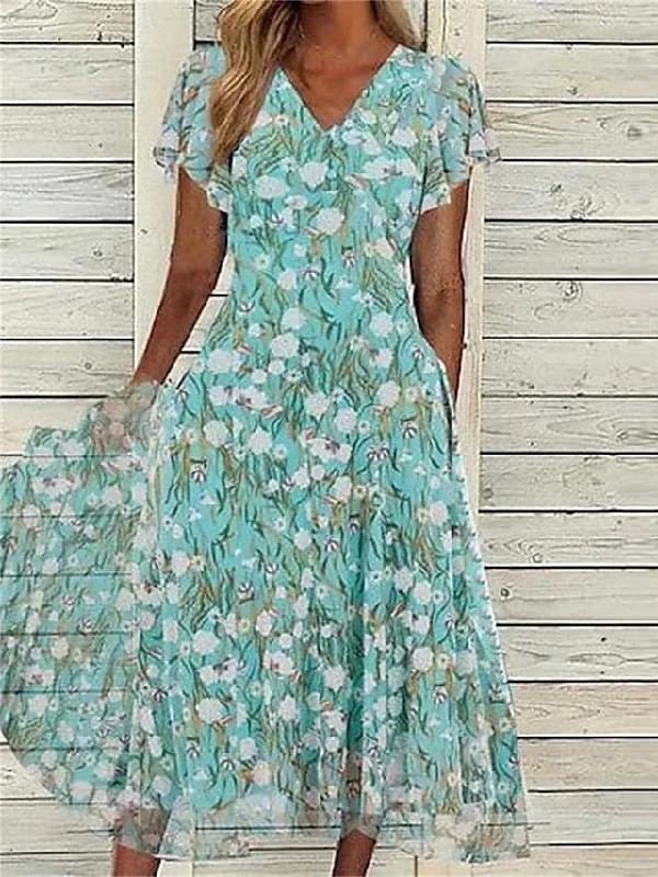 Women's Casual Dress Swing Dress Summer Dress Floral Pocket Print V Neck Midi Dress Fashion Elegant Outdoor Daily Short Sleeve Regular Fit Green Summer Spring S M L XL XXL Fashion-forward midi dresses Women's Casual Dress Swing Dress Summer Dress Floral Pocket Print V Neck Midi Dress Fashion Elegant Outdoor Daily Short Sleeve Regular Fit Green Summer Spring S M L XL XXL Fashion-forward midi dresses