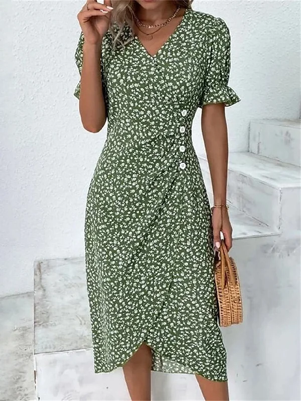 Women's Casual Dress Wrap Dress Floral Dress Floral Button Print V Neck Midi Dress Fashion Classic Daily Holiday Short Sleeve Regular Fit Black Dark Red Yellow Summer Spring S M L XL XXL Best midi dresses for summer vacation Women's Casual Dress Wrap Dress Floral Dress Floral Button Print V Neck Midi Dress Fashion Classic Daily Holiday Short Sleeve Regular Fit Black Dark Red Yellow Summer Spring S M L XL XXL Best midi dresses for summer vacation