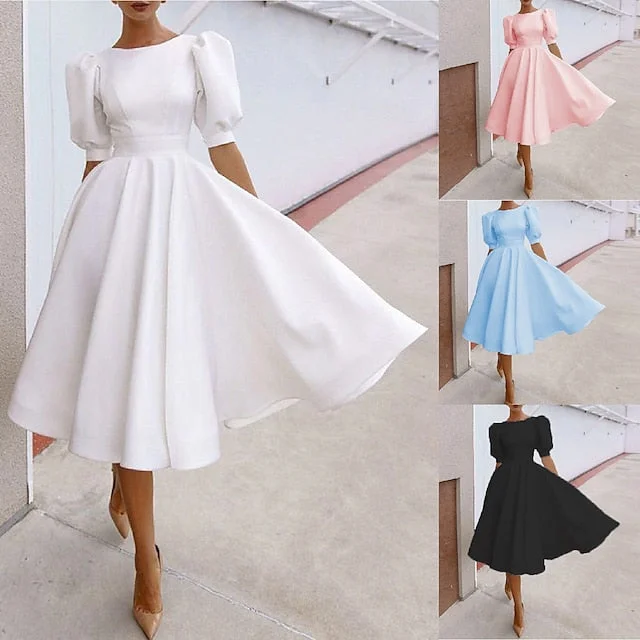 Women's Party Dress Casual Dress Swing Dress Midi Dress Black White Pink Short Sleeve Pure Color Backless Summer Spring Crew Neck Party Party Birthday Spring Dress S M L XL 2XL Affordable midi dresses Women's Party Dress Casual Dress Swing Dress Midi Dress Black White Pink Short Sleeve Pure Color Backless Summer Spring Crew Neck Party Party Birthday Spring Dress S M L XL 2XL Affordable midi dresses