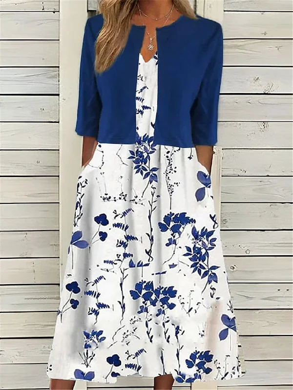 Women's Two Piece Dress Set Casual Dress Print Dress Daily Vacation Fashion Elegant Pocket Print Midi Dress Crew Neck Half Sleeve Floral Regular Fit Black Navy Blue Green Summer Spring S M L XL XXL Anniversary midi dresses Women's Two Piece Dress Set Casual Dress Print Dress Daily Vacation Fashion Elegant Pocket Print Midi Dress Crew Neck Half Sleeve Floral Regular Fit Black Navy Blue Green Summer Spring S M L XL XXL Anniversary midi dresses
