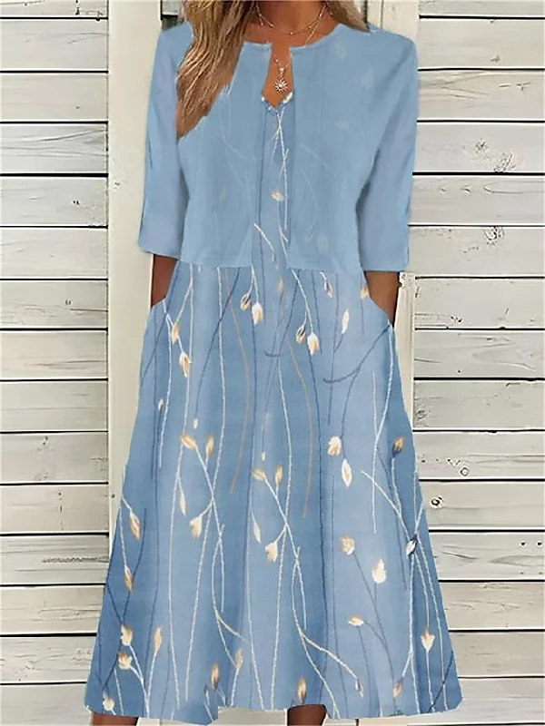 Women's Two Piece Dress Set Casual Dress Print Dress Outdoor Daily Fashion Elegant Pocket Print Midi Dress Crew Neck Half Sleeve Floral Regular Fit Pink Blue Green Summer Spring S M L XL XXL Birthday midi dresses Women's Two Piece Dress Set Casual Dress Print Dress Outdoor Daily Fashion Elegant Pocket Print Midi Dress Crew Neck Half Sleeve Floral Regular Fit Pink Blue Green Summer Spring S M L XL XXL Birthday midi dresses