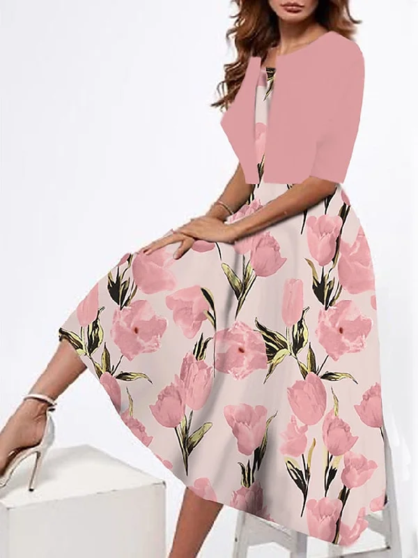 Women's Two Piece Dress Set Casual Dress Tank Dress Outdoor Daily Fashion Streetwear Print Midi Dress Strap Half Sleeve Floral Loose Fit Pink Dark Pink Peach Summer Spring S M L XL XXL Summer party midi dresses Women's Two Piece Dress Set Casual Dress Tank Dress Outdoor Daily Fashion Streetwear Print Midi Dress Strap Half Sleeve Floral Loose Fit Pink Dark Pink Peach Summer Spring S M L XL XXL Summer party midi dresses