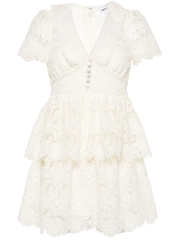 Cream Flower Lace Collar Mini Dress--Mini Skirt Vibes