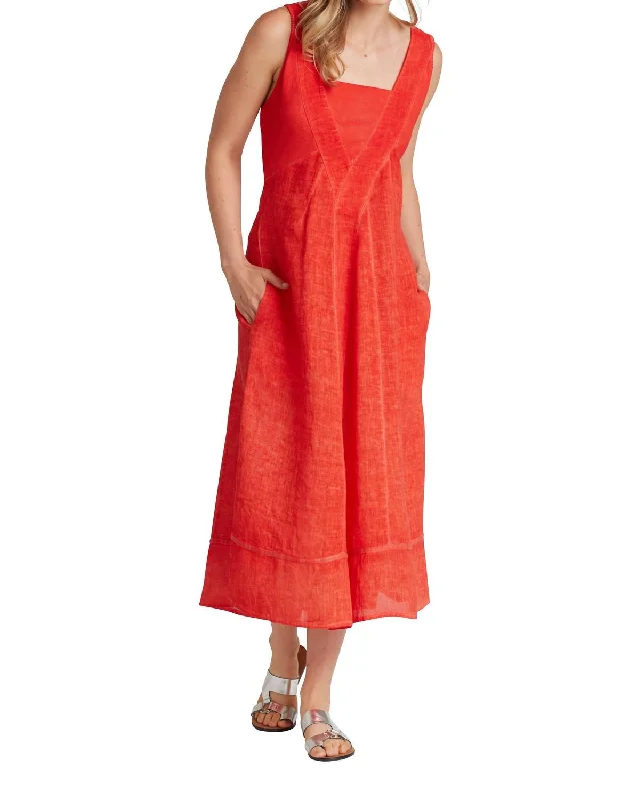 Linen Midi Dress In Red Sporty Midi Skirt