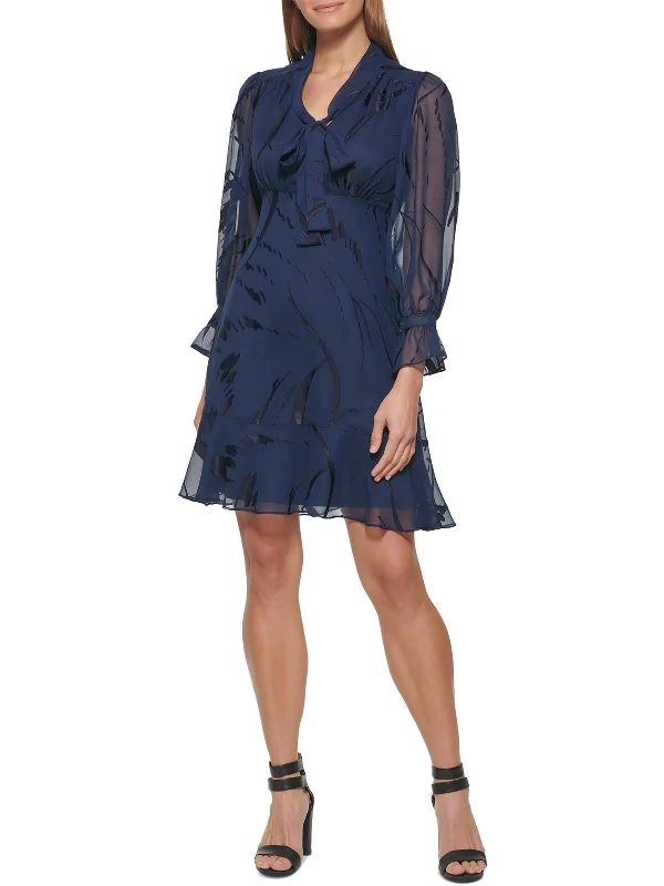 Womens Tie Neck Midi Cocktail and Party Dress Button-front Midi Skirt